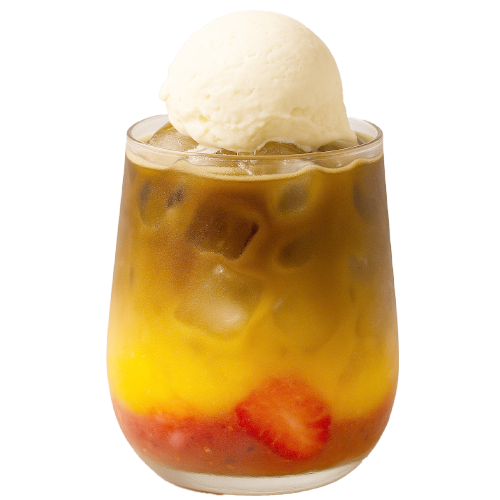 Mango Erdbeere Frozen Sunset with coffee and ice cream – Shanil Juice Bar Berlin, Europaplatz 10557