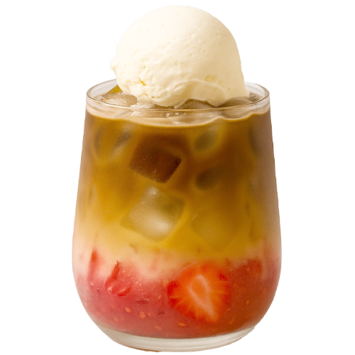 Banana Erdbeere Frozen Sunset with coffee and ice cream – Shanil Juice Bar Berlin, Europaplatz 10557